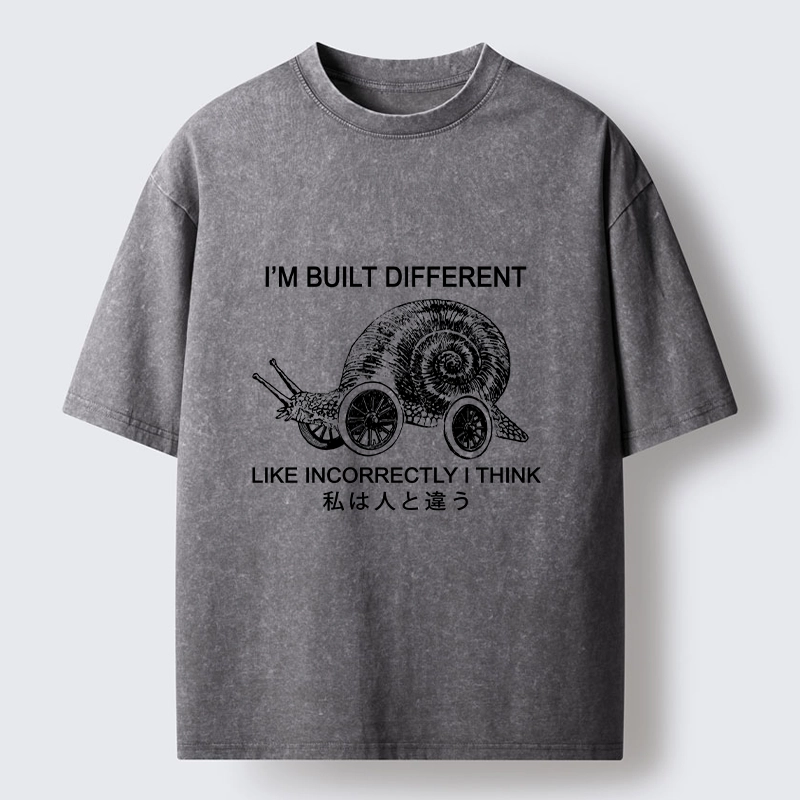 Tokyo-Tiger Snail Built Different With Wheels Joke Washed T-Shirt