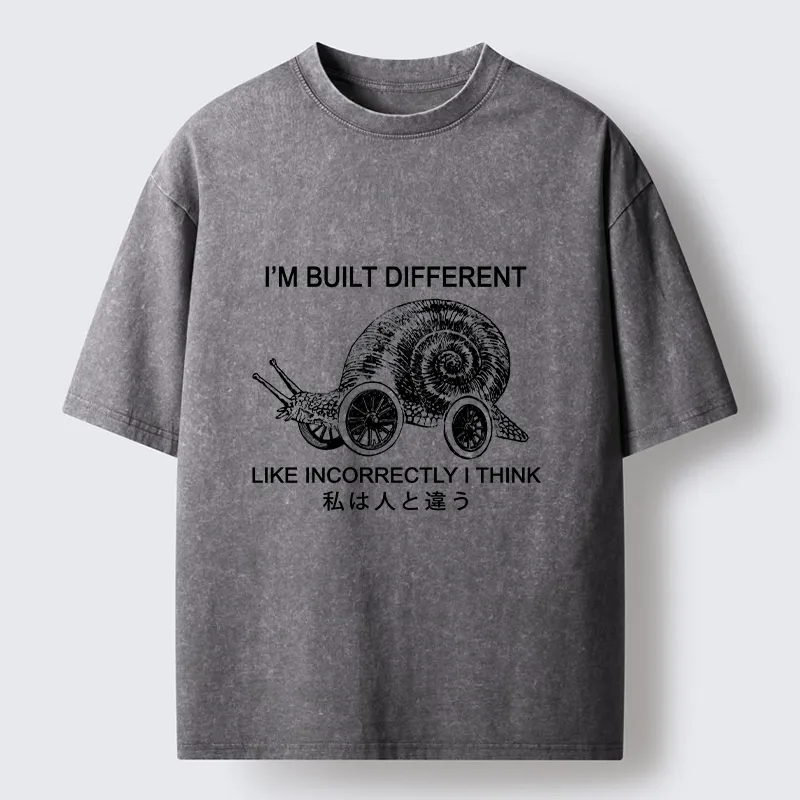 Tokyo-Tiger Snail Built Different With Wheels Joke Washed T-Shirt