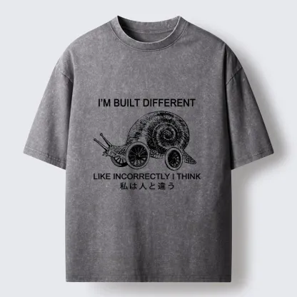 Tokyo-Tiger Snail Built Different With Wheels Joke Washed T-Shirt