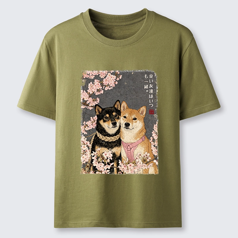 Tokyo-Tiger Two Shibas And Sakura Flowers Classic T-Shirt
