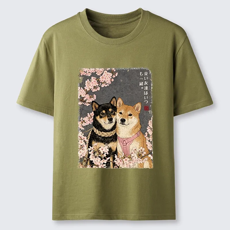 Tokyo-Tiger Two Shibas And Sakura Flowers Classic T-Shirt