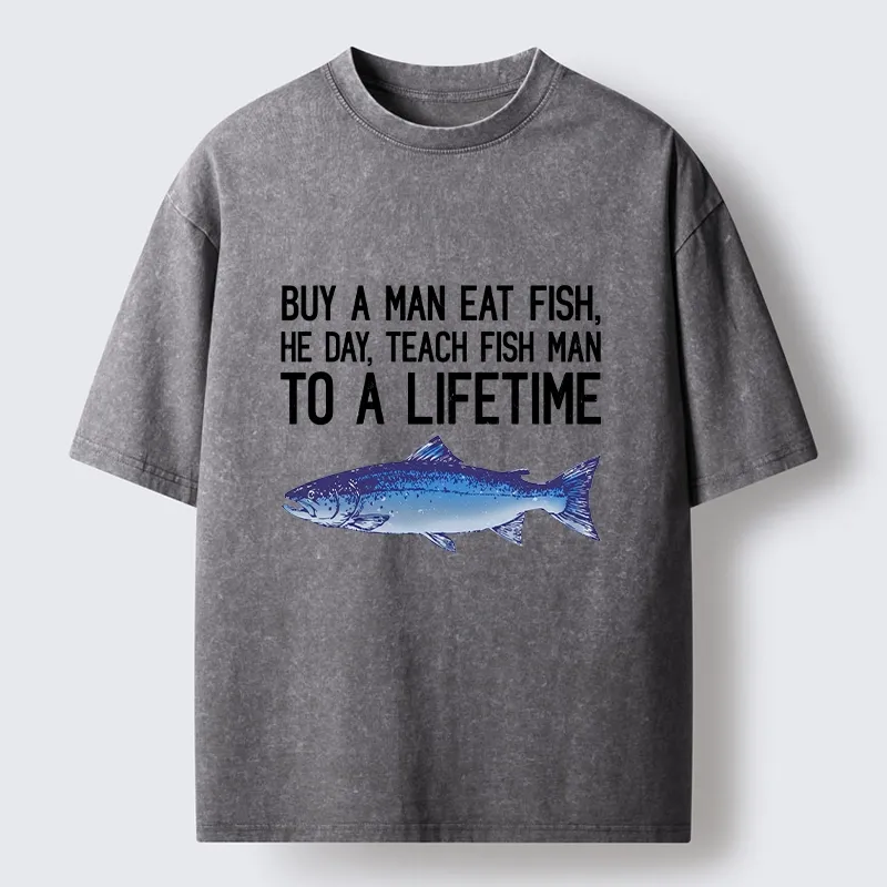 Tokyo-Tiger Sarcastic Fish Proverb Meme With Salmon Washed T-Shirt