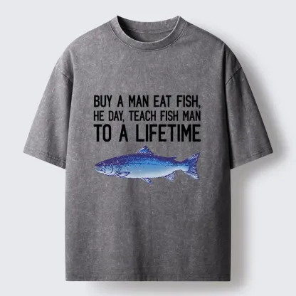 Tokyo-Tiger Sarcastic Fish Proverb Meme With Salmon Washed T-Shirt