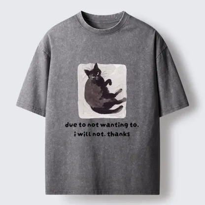 Tokyo-Tiger Cat Says No Thanks Funny Vibe Washed T-Shirt
