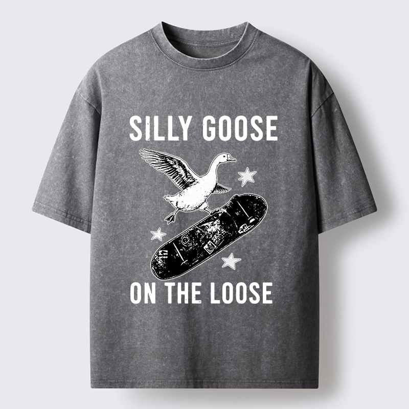 Tokyo-Tiger Cool Goose On Skateboard Washed T-Shirt