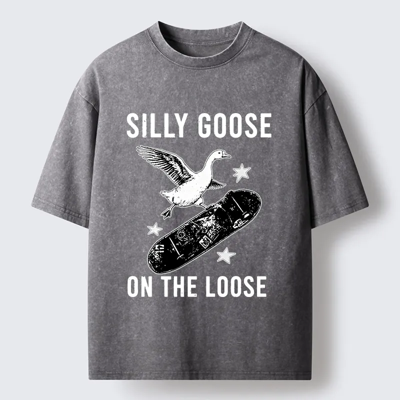 Tokyo-Tiger Cool Goose On Skateboard Washed T-Shirt