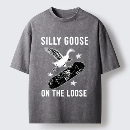 Tokyo-Tiger Cool Goose On Skateboard Washed T-Shirt