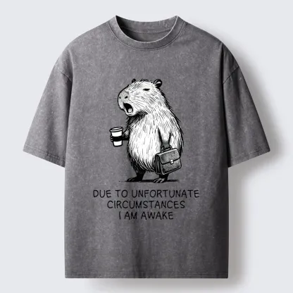 Tokyo-Tiger Capybara Is Awake Against Its Will Washed T-Shirt