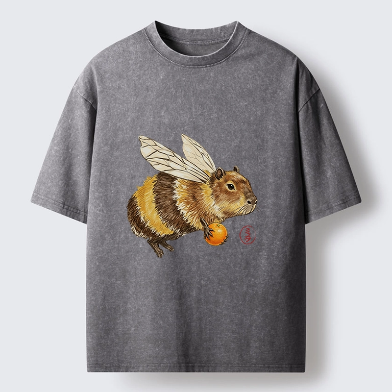 Tokyo-Tiger Funny Capybara Bee Meme Art Washed T-Shirt