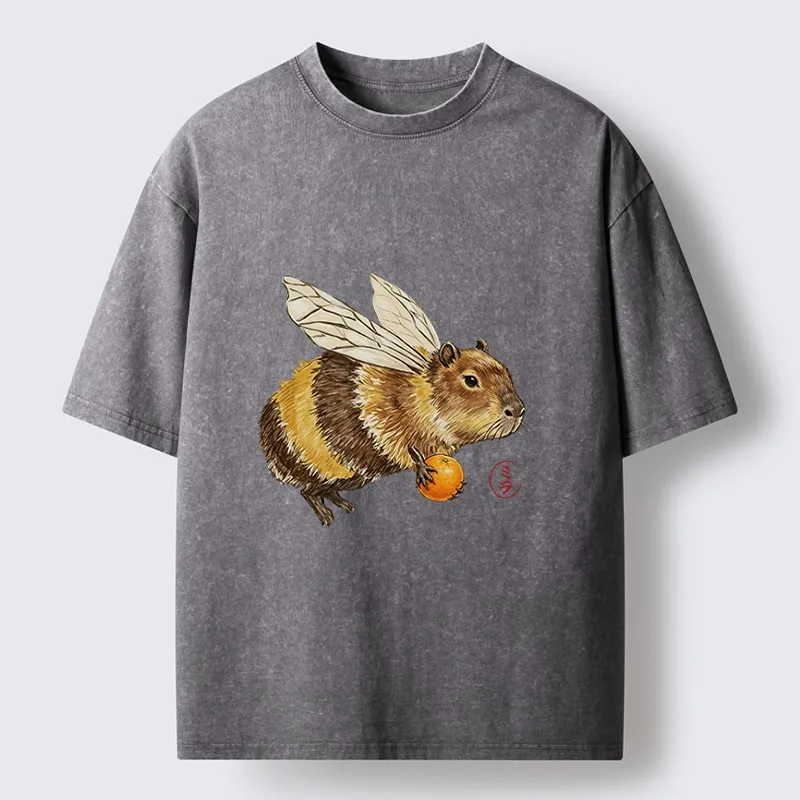 Tokyo-Tiger Funny Capybara Bee Meme Art Washed T-Shirt