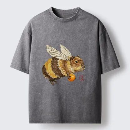 Tokyo-Tiger Funny Capybara Bee Meme Art Washed T-Shirt
