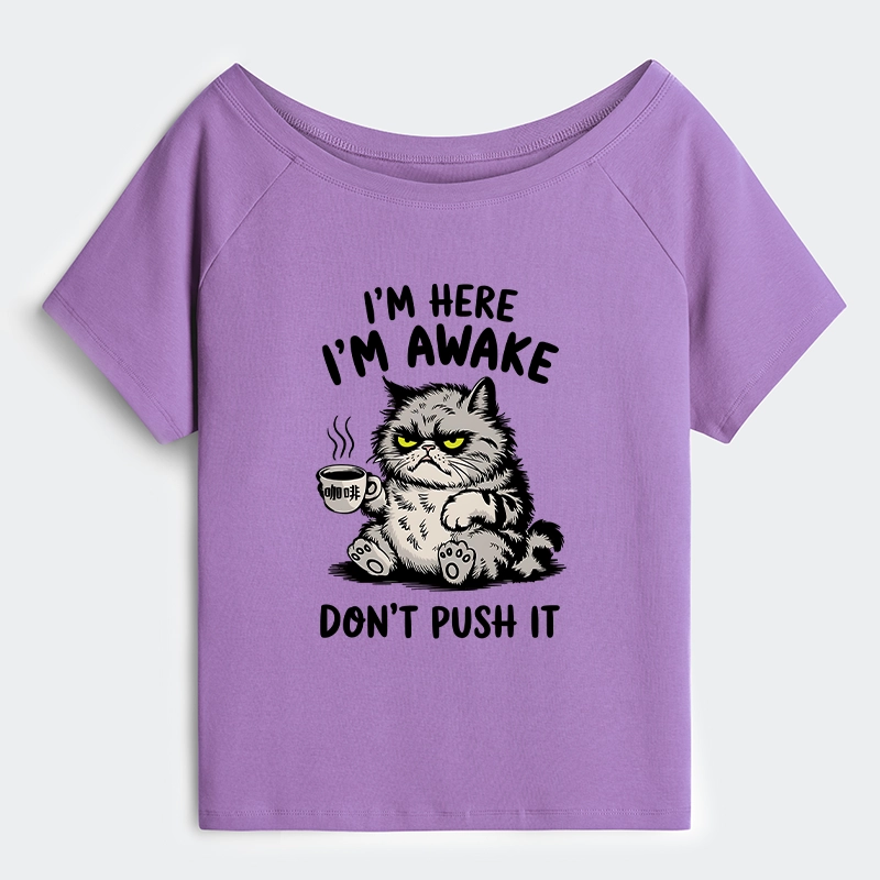Tokyo-Tiger Tired Cat Off Shoulder T-Shirt