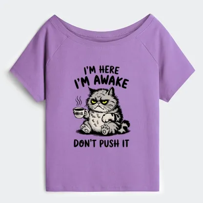 Tokyo-Tiger Tired Cat Off Shoulder T-Shirt