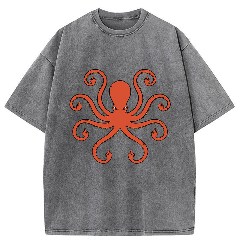 Tokyo-Tiger Octopus Give The Middle Finger Washed T-Shirt