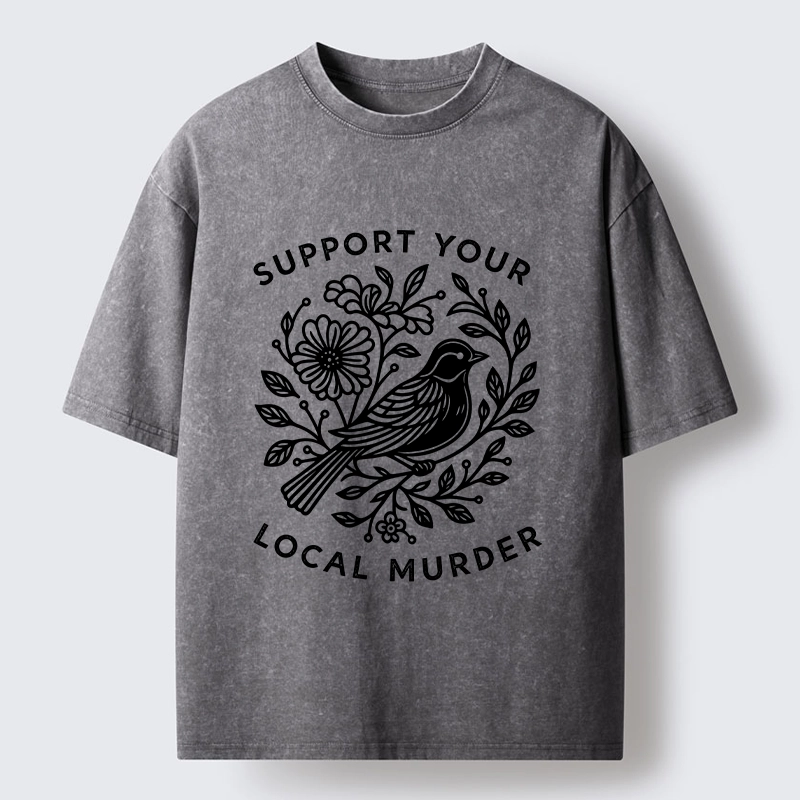 Tokyo-Tiger Floral Bird Art With A Dark Twist Washed T-Shirt