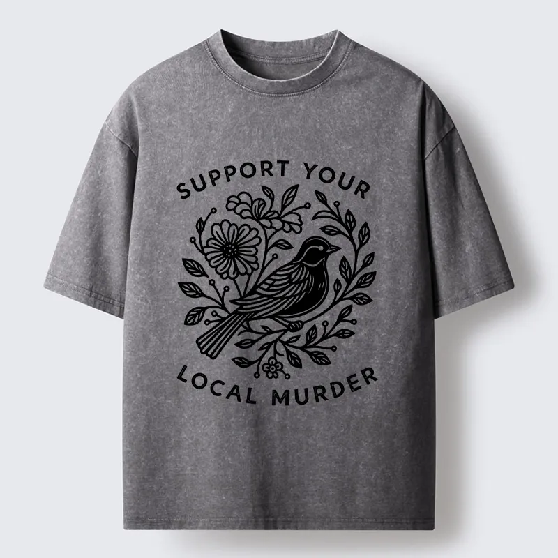 Tokyo-Tiger Floral Bird Art With A Dark Twist Washed T-Shirt