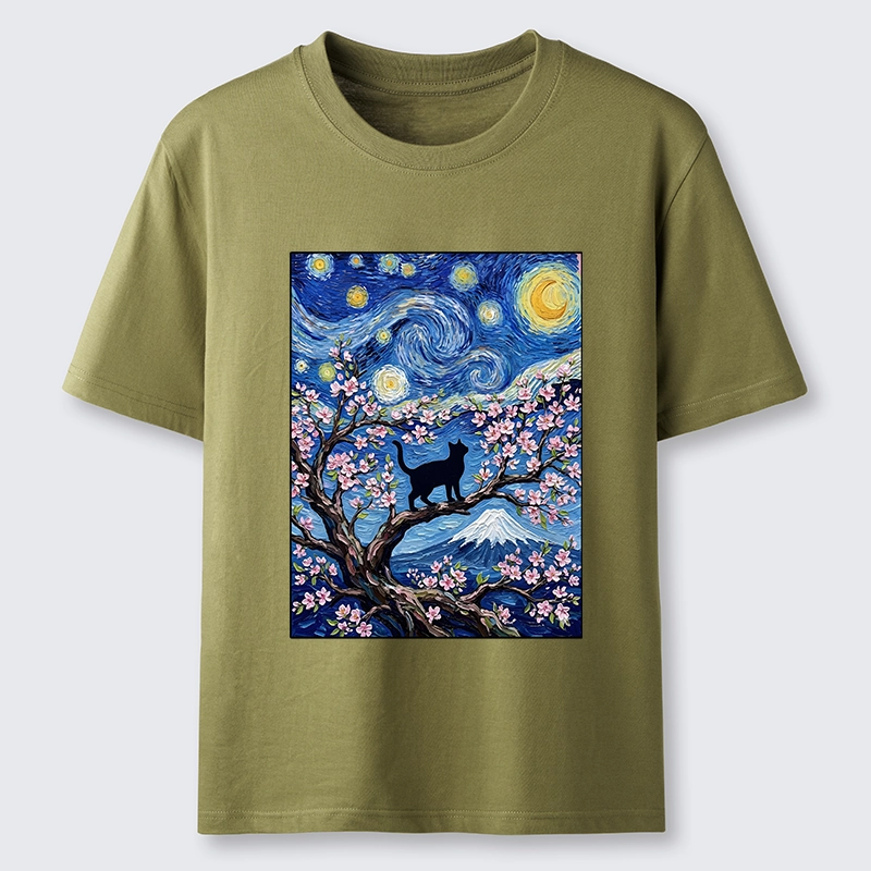 Tokyo-Tiger Van Gogh Style Cat With Mount Fuji Classic T-Shirt