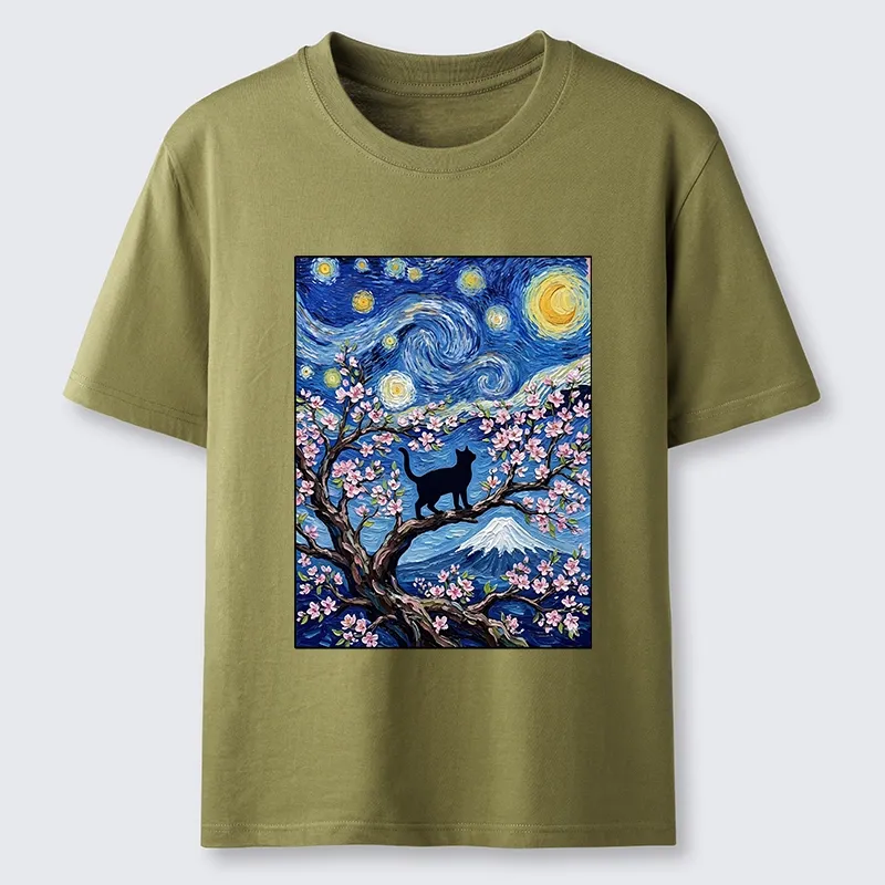 Tokyo-Tiger Van Gogh Style Cat With Mount Fuji Classic T-Shirt Sale