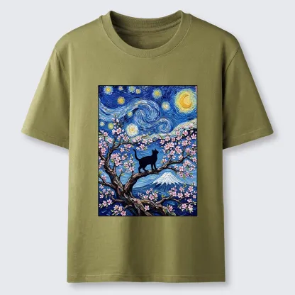 Tokyo-Tiger Van Gogh Style Cat With Mount Fuji Classic T-Shirt