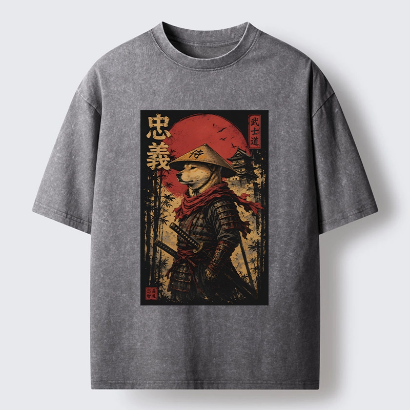 Tokyo-Tiger Loyal Samurai Dog With A Sword Washed T-Shirt