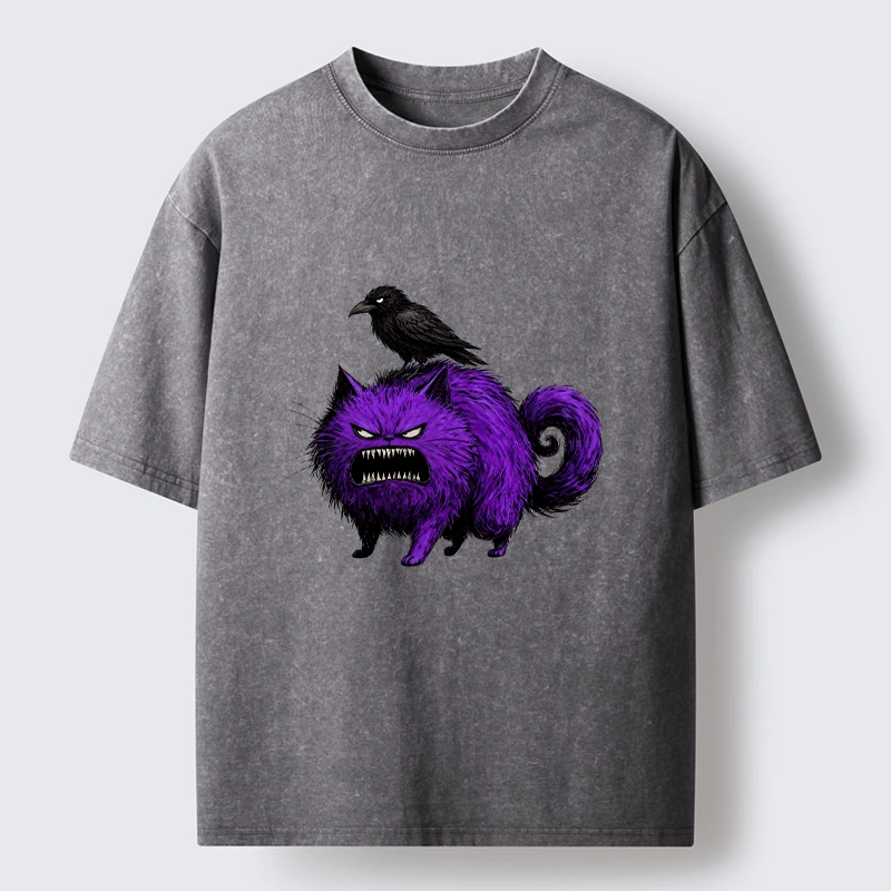 Tokyo-Tiger Spooky Purple Cat Ready To Attack Washed T-Shirt