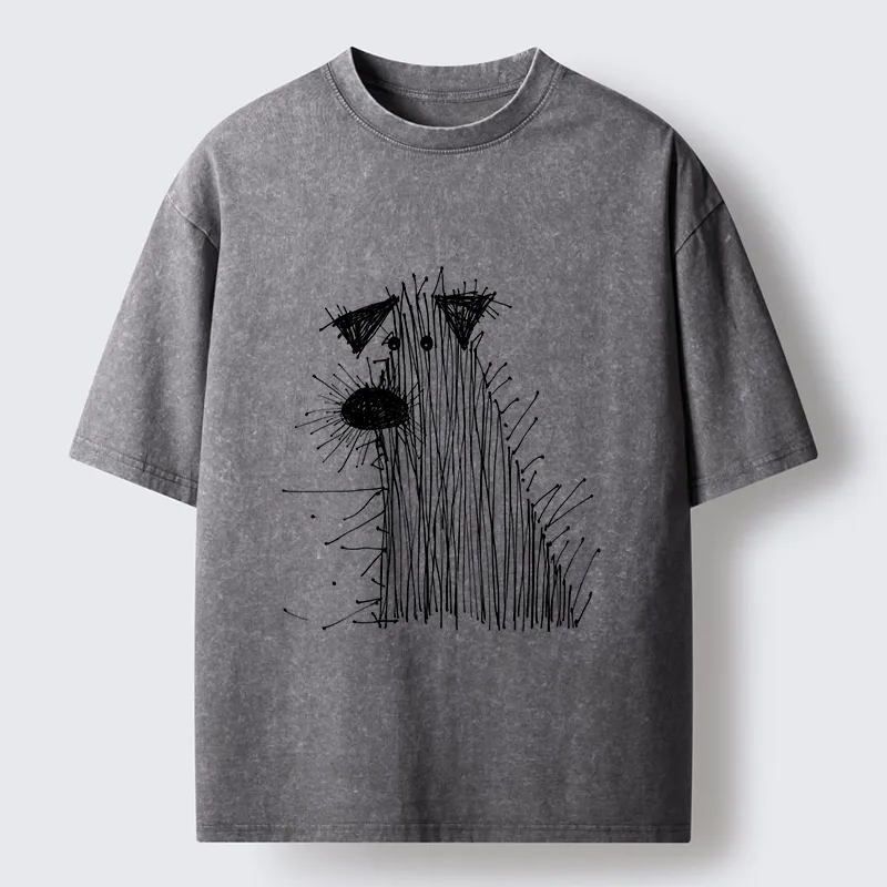Tokyo-Tiger Wild And Woolly Hand Drawn Dog Washed T-Shirt