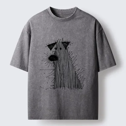 Tokyo-Tiger Wild And Woolly Hand Drawn Dog Washed T-Shirt