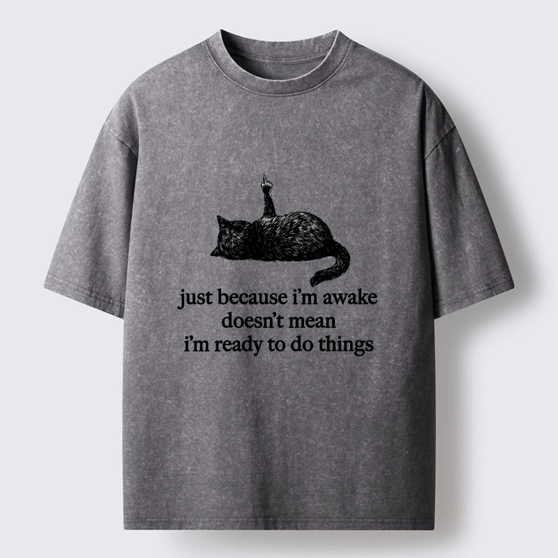 Tokyo-Tiger Black Cat Says Its Not Ready Yet Washed T-Shirt