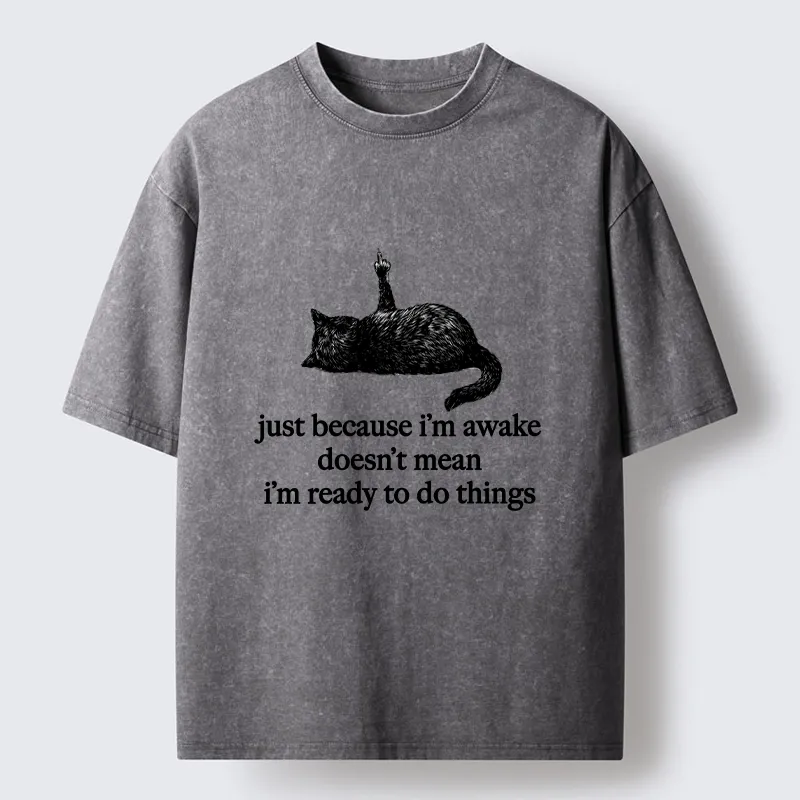 Tokyo-Tiger Black Cat Says Its Not Ready Yet Washed T-Shirt