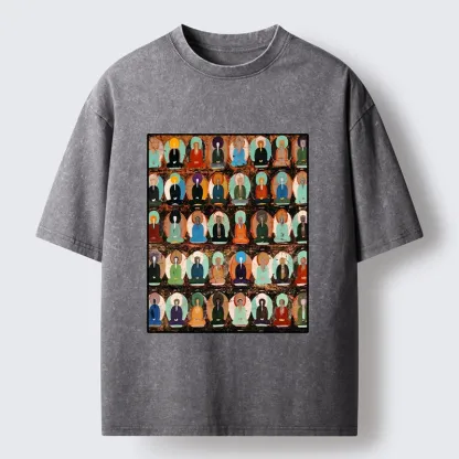 Tokyo-Tiger Peaceful Buddha Wall In Bright Colors Washed T-Shirt