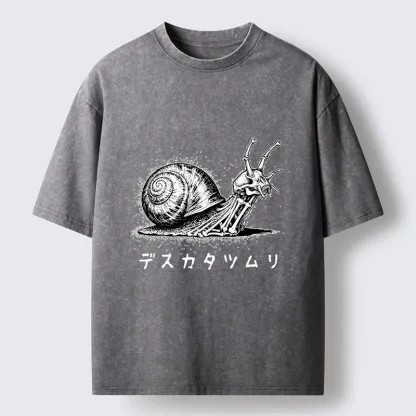 Tokyo-Tiger Creepy Skeleton Snail Inked Style Washed T-Shirt
