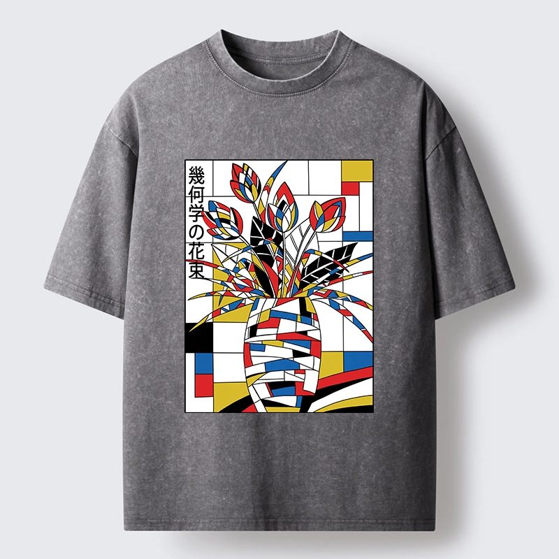 Tokyo-Tiger Geometric Tulips In Modern Art Style Washed T-Shirt