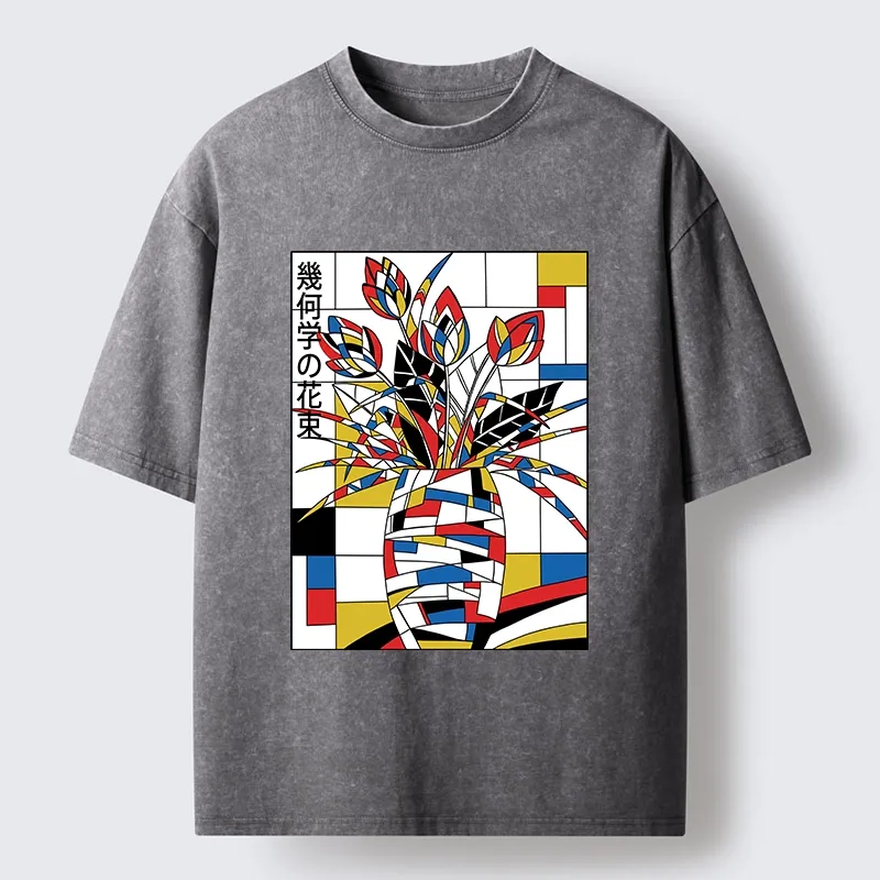 Tokyo-Tiger Geometric Tulips In Modern Art Style Washed T-Shirt
