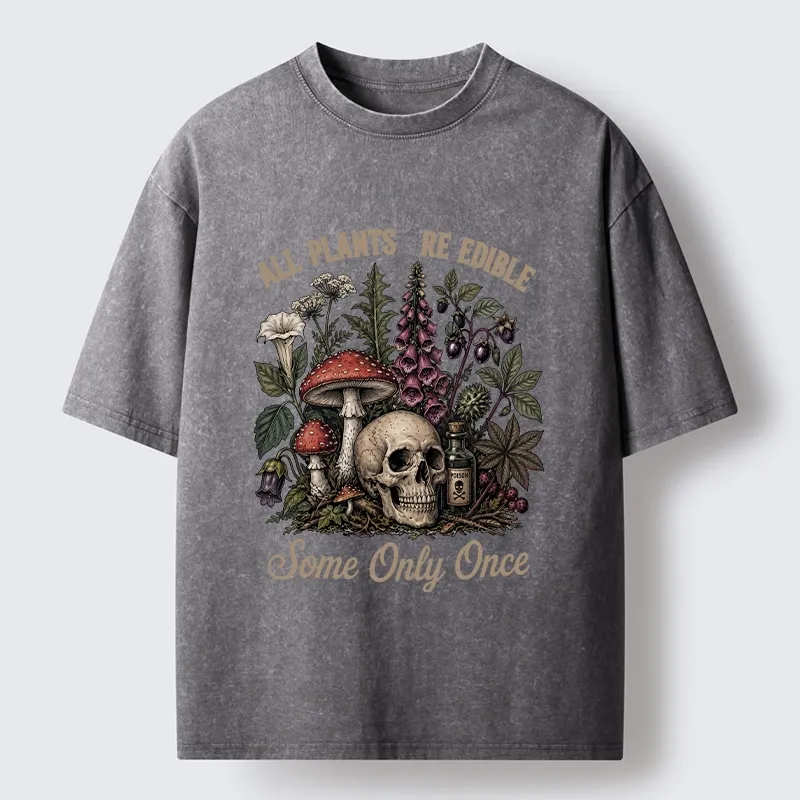 Tokyo-Tiger Poisonous Plants And Skull Dark Humor Washed T-Shirt
