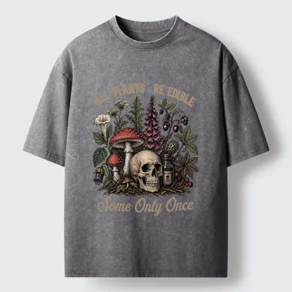 Tokyo-Tiger Poisonous Plants And Skull Dark Humor Washed T-Shirt