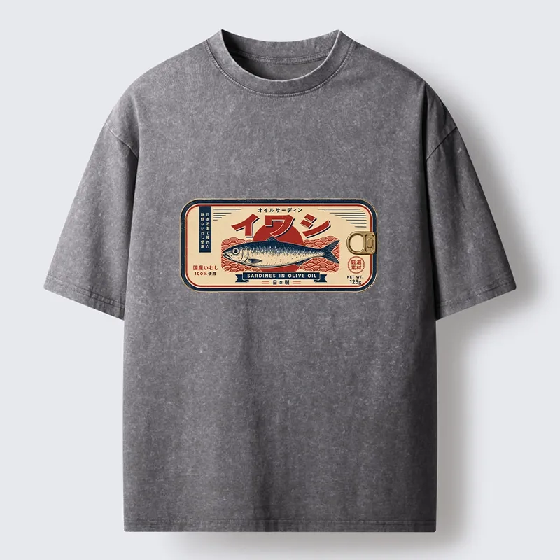 Tokyo-Tiger Vintage Japanese Sardine Can Art Washed T-Shirt Sale