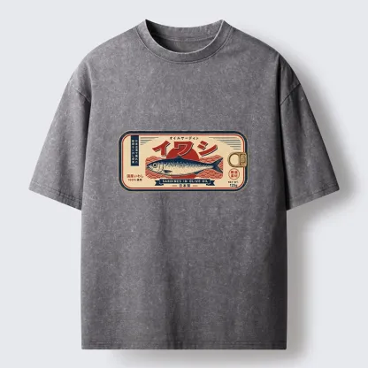 Tokyo-Tiger Vintage Japanese Sardine Can Art Washed T-Shirt