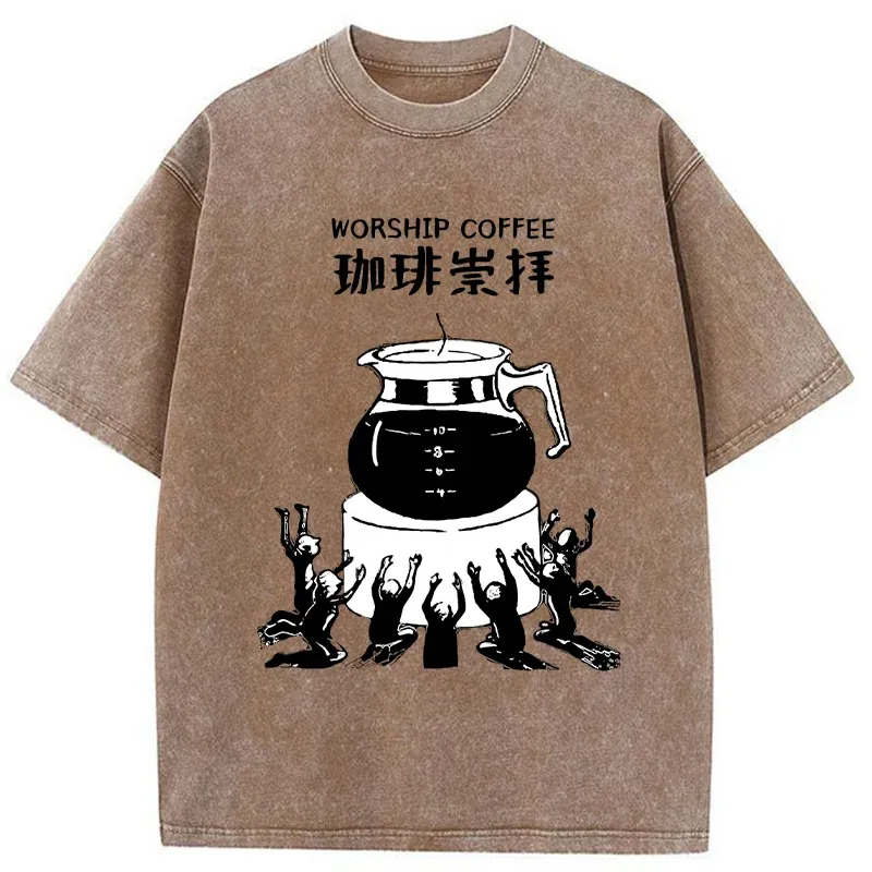 Tokyo-Tiger Worship Coffee Funny Washed T-Shirt