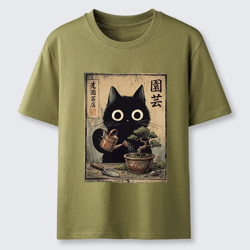 Tokyo-Tiger Black Cat Watering Bonsai Tree Classic T-Shirt