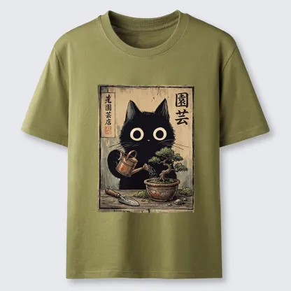 Tokyo-Tiger Black Cat Watering Bonsai Tree Classic T-Shirt