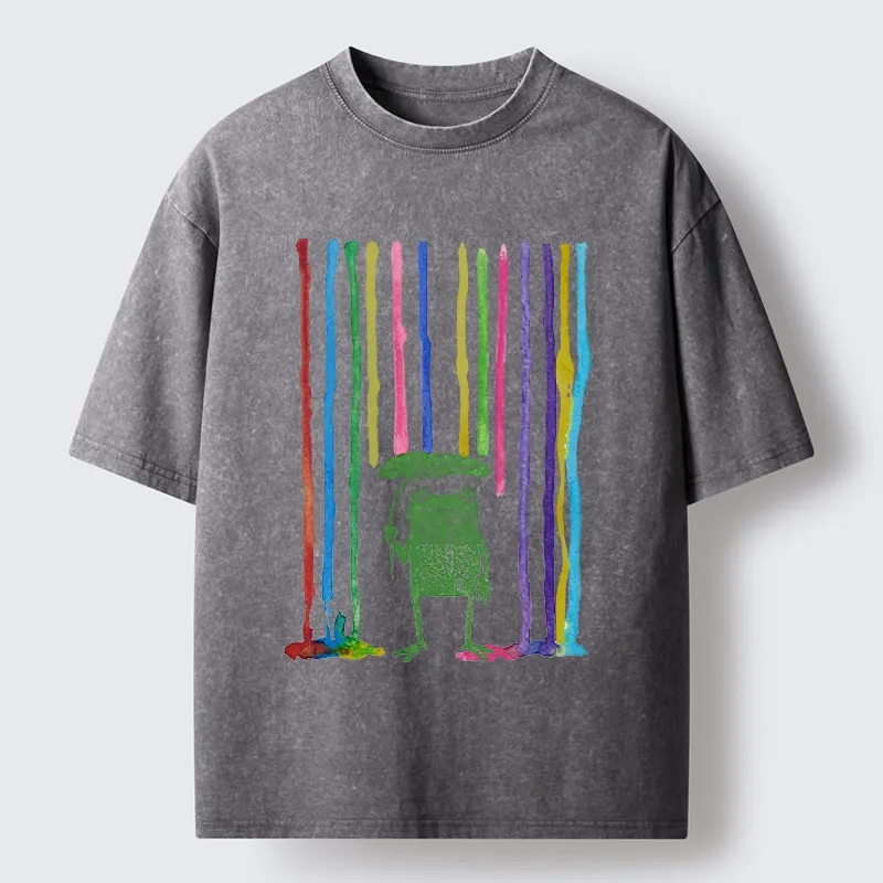 Tokyo-Tiger Frog Under The Rainbow Rain Washed T-Shirt