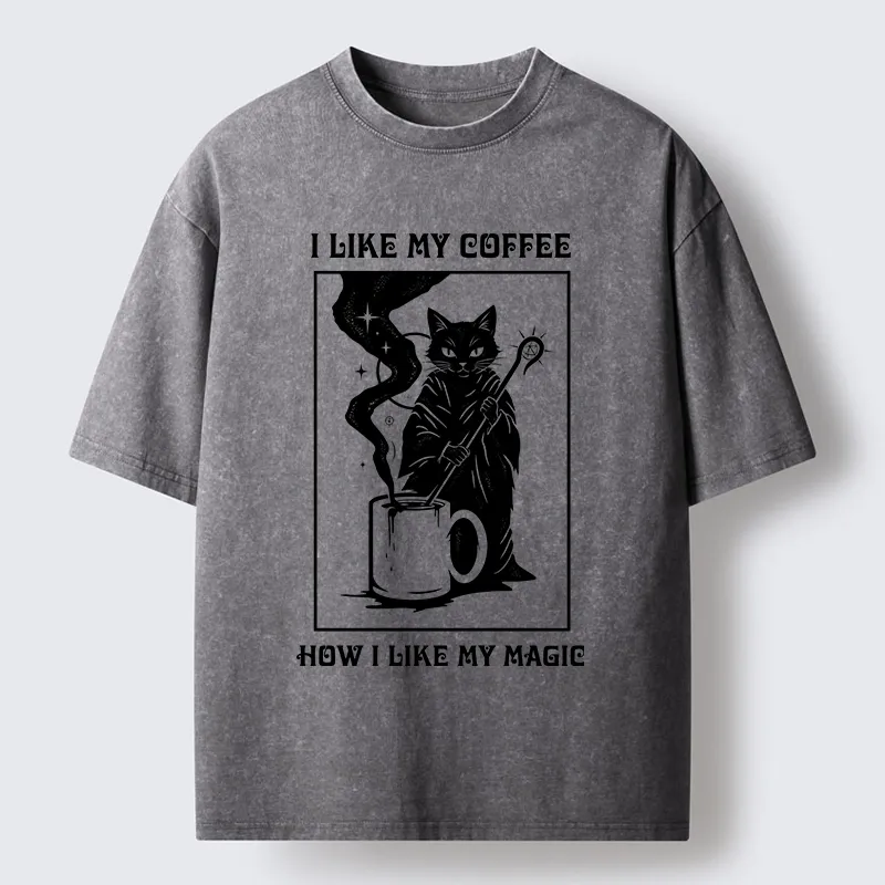 Tokyo-Tiger Wizard Cat Brewing Magic Coffee Washed T-Shirt