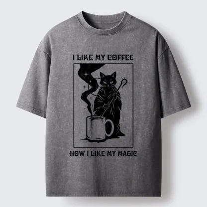 Tokyo-Tiger Wizard Cat Brewing Magic Coffee Washed T-Shirt