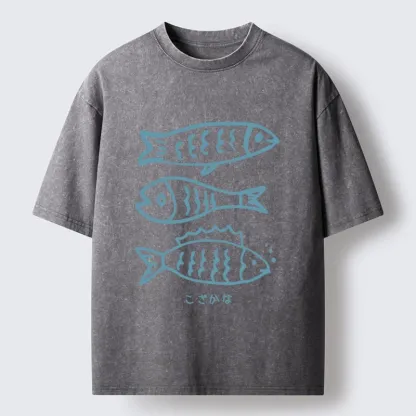 Tokyo-Tiger Three Simple Fish Swimming In The Sea Washed T-Shirt