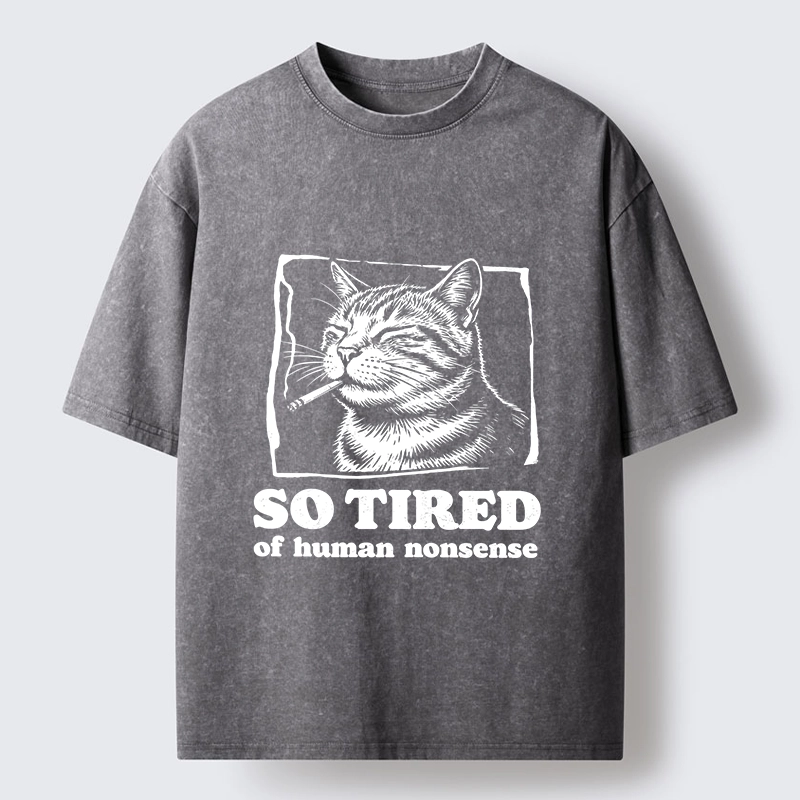 Tokyo-Tiger Cat Tired Of All Human Nonsense Washed T-Shirt