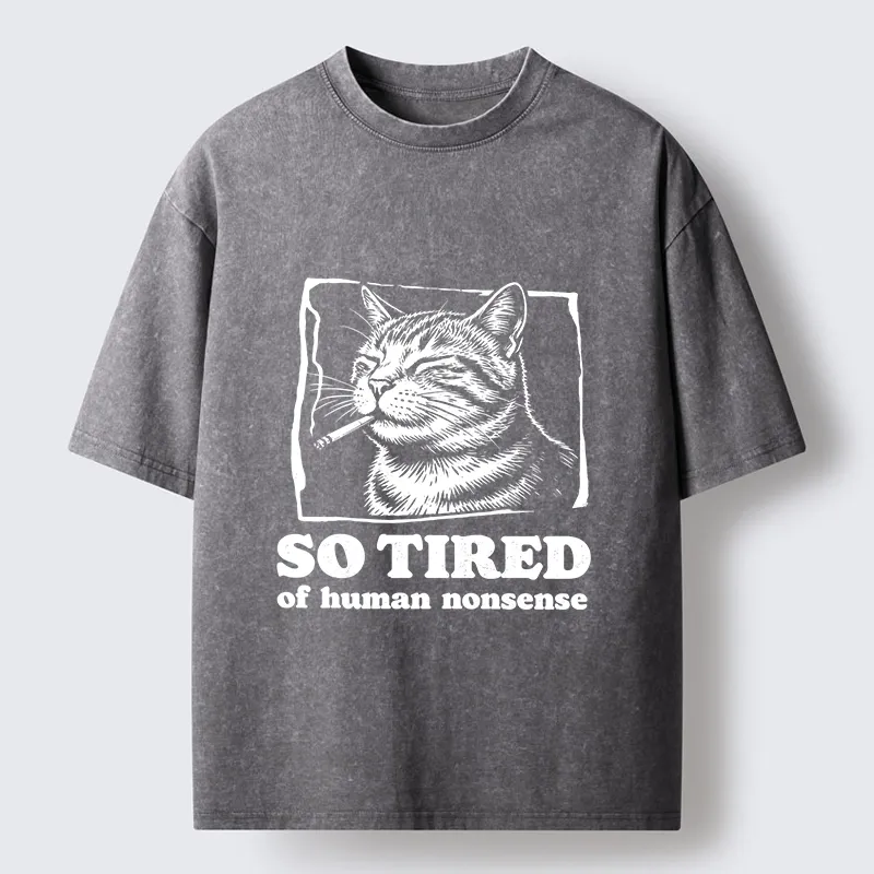 Tokyo-Tiger Cat Tired Of All Human Nonsense Washed T-Shirt