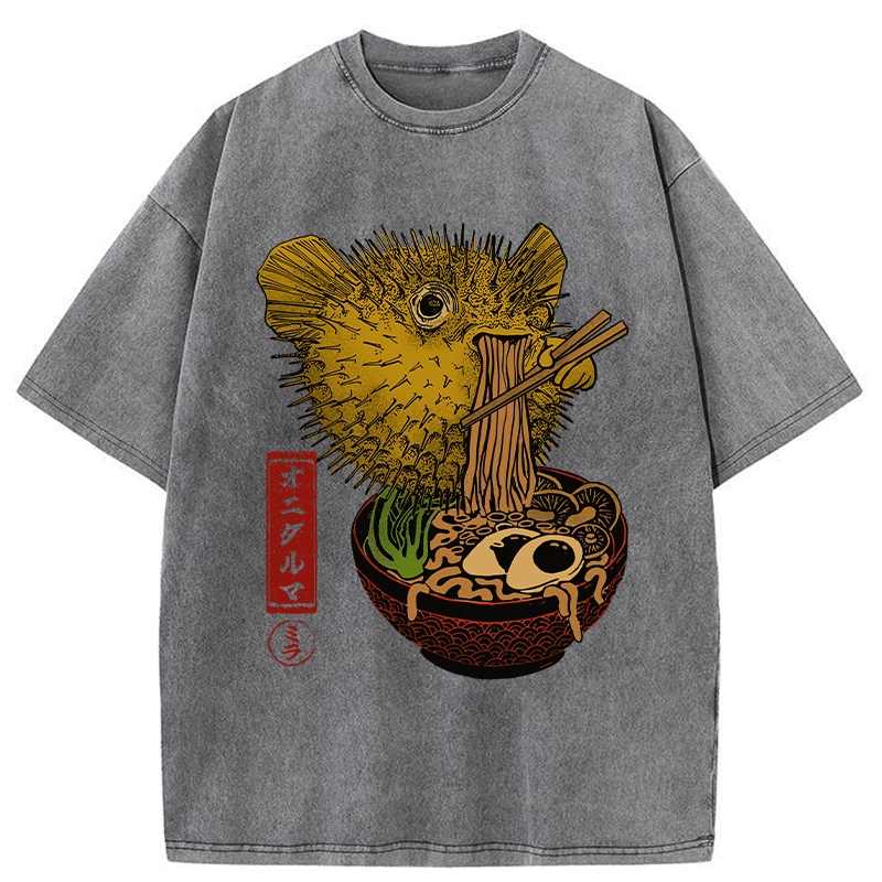 Tokyo-Tiger Ramen Lover Fugu Washed T-Shirt