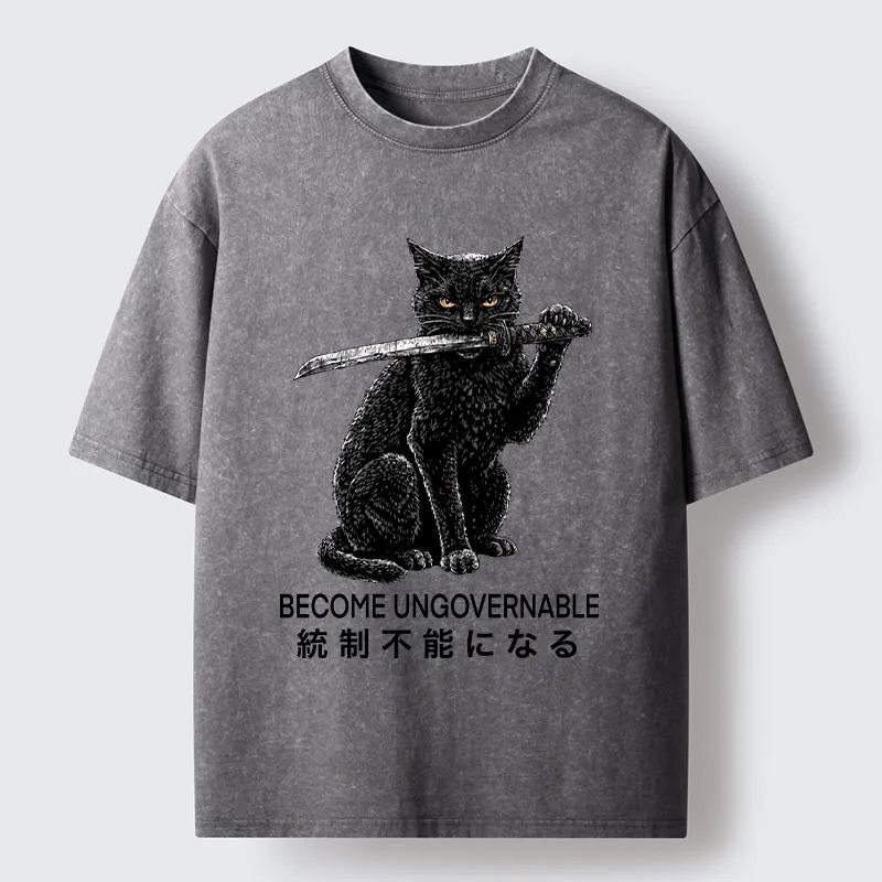 Tokyo-Tiger Black Cat Chaos Mode On Washed T-Shirt