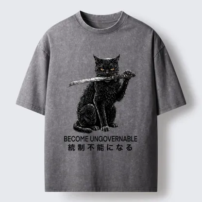 Tokyo-Tiger Black Cat Chaos Mode On Washed T-Shirt