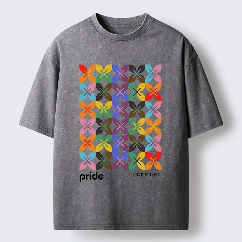 Tokyo-Tiger Pride Geometric Flower Pattern Washed T-Shirt
